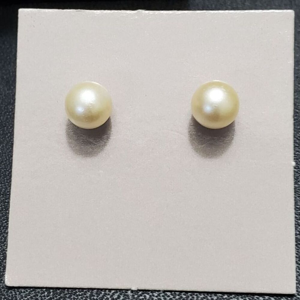 Faux white pearl earrings gold stud dainty
